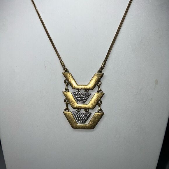 J. Crew Burnished Gold Tone and Crystal Boho Pendant Necklace - Picture 1 of 7